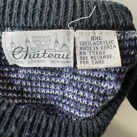 Chateau XXL Acrylic Sweater Made In Korea Black Purple Abstract Pattern - Picture 3 of 5